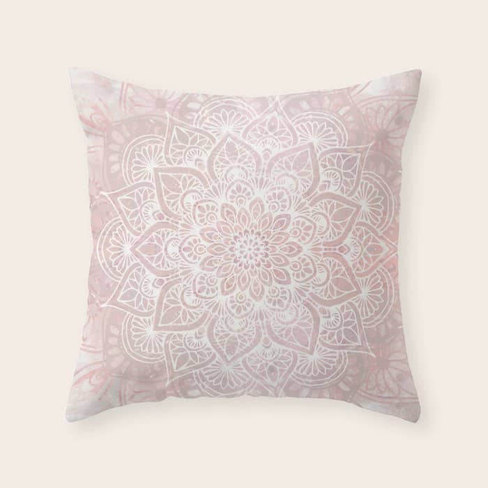 Mandala Yoga Love, Blush Pink Floral Throw Pillow