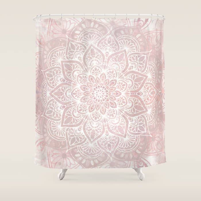 Mandala Yoga Love, Blush Pink Floral Shower Curtain