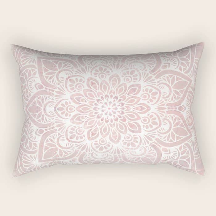 Mandala Yoga Love, Blush Pink Floral Rectangular Pillow