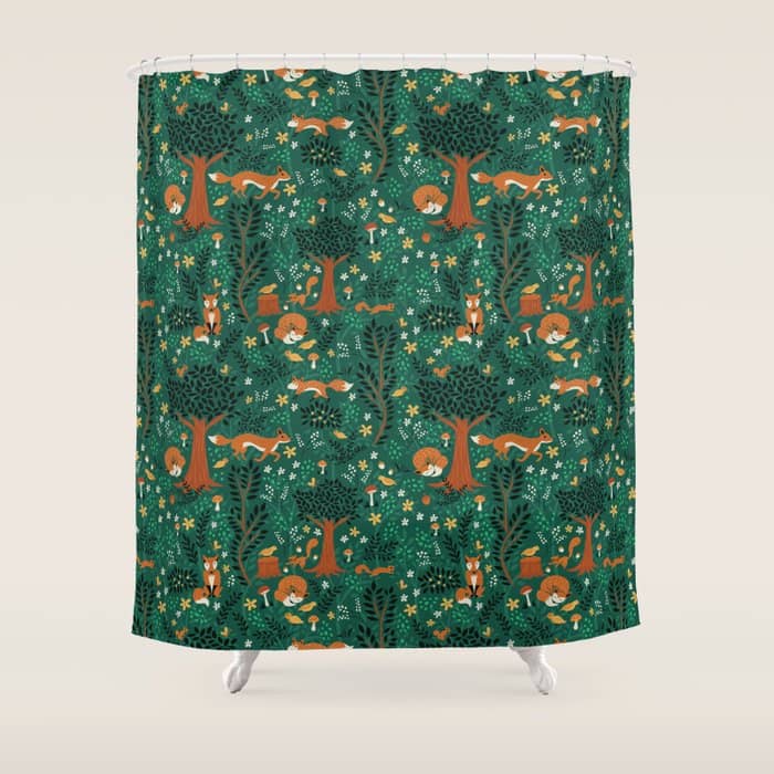 Foxes Playing In The Emerald Forest Shower Curtain