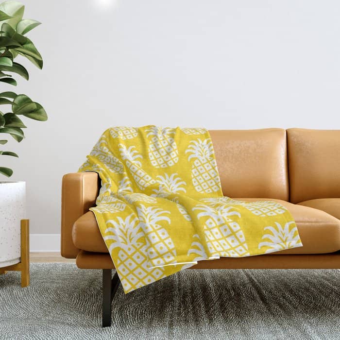 Mid Century Modern Pineapple Pattern Yellow Throw Blanket