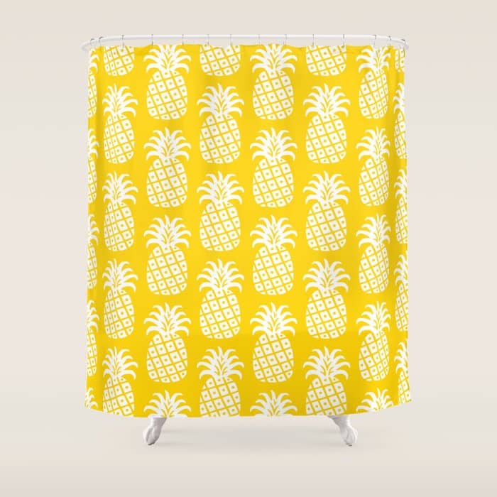 Mid Century Modern Pineapple Pattern Yellow Shower Curtain