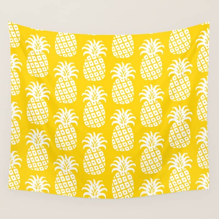Mid Century Modern Pineapple Pattern Yellow Wall Tapestry