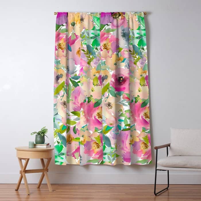 Elegant Blush Pink Lavender Green Watercolor Floral Window Curtain