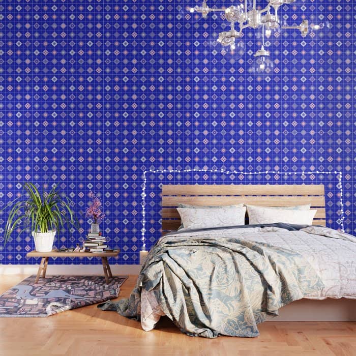 Talavera Mexican Tile - Pink & Periwinkle Palette Wallpaper