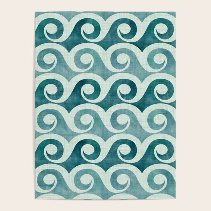 Vintage Waves Tropical Teal Geometric Pattern Poster