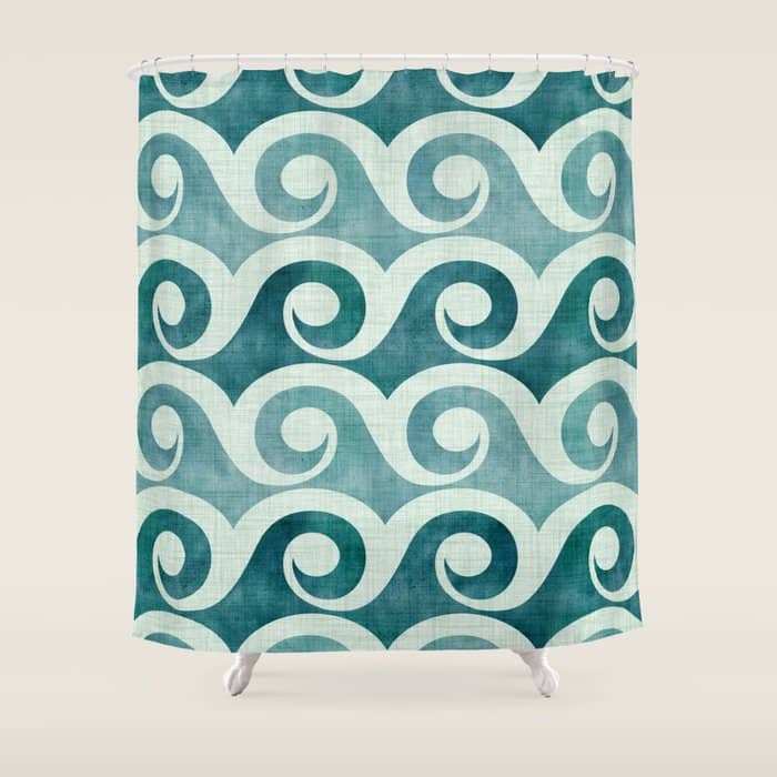 Vintage Waves Tropical Teal Geometric Pattern Shower Curtain