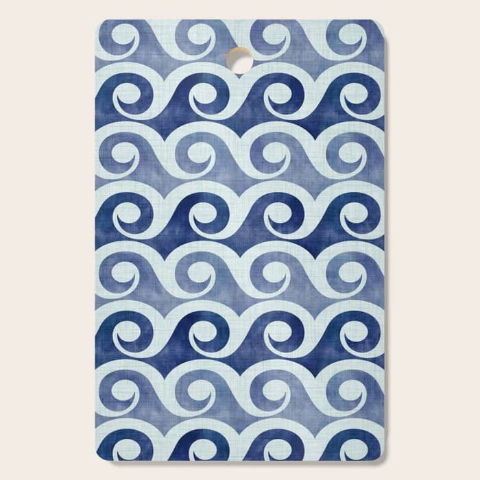 Indigo Geometric Beach Waves Cutting Board