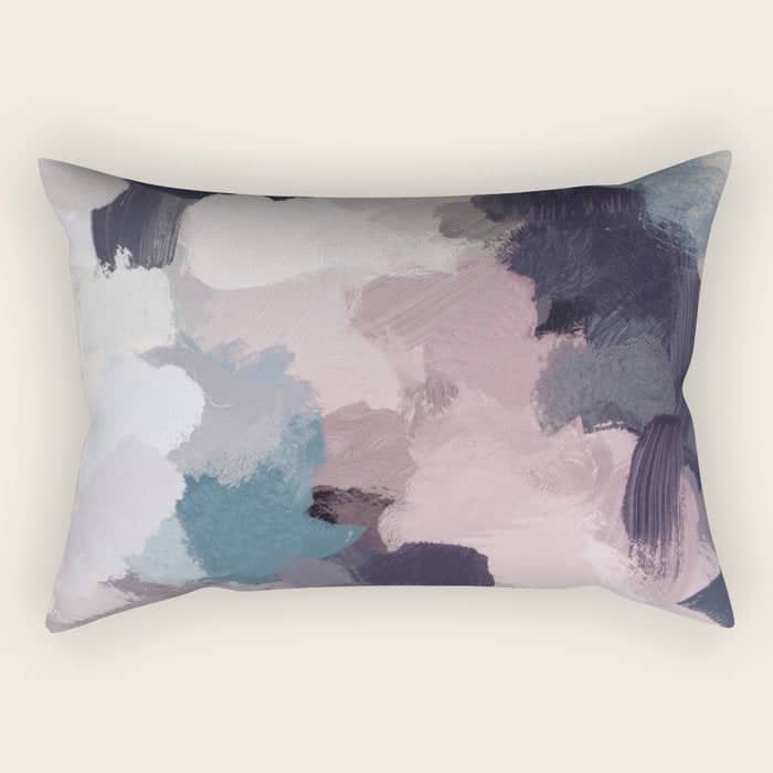Picking Blackberries - Teal Indigo Lavender Abstract Wall Art, Feminine Painting Print, Modern Art Rectangular Pillow