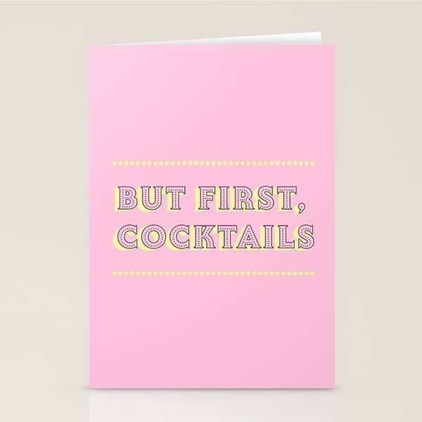 Pastel Pink Party Cocktails Stationery Card