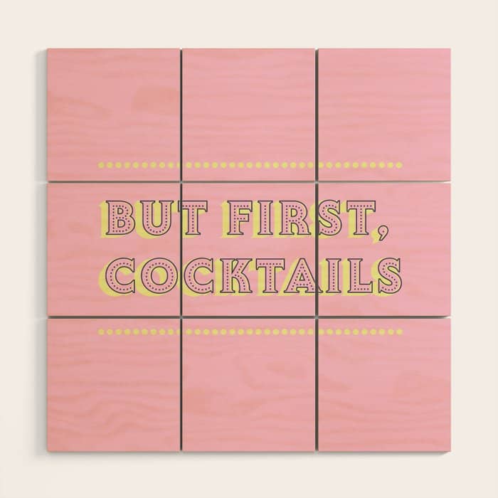 Pastel Pink Party Cocktails Wood Wall Art