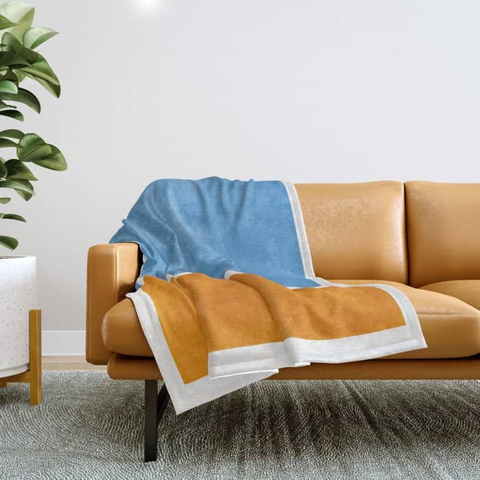 Rothko Minimalist Abstract Mid Century Color Black Square Periwinkle Yellow Ochre Throw Blanket