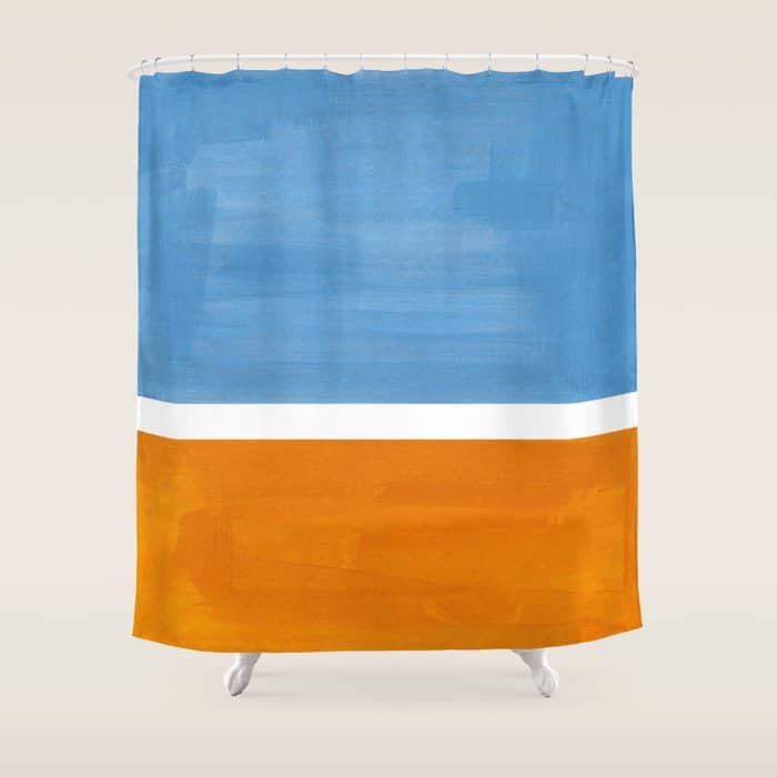 Rothko Minimalist Abstract Mid Century Color Black Square Periwinkle Yellow Ochre Shower Curtain