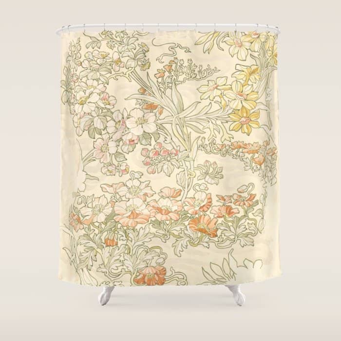 Alphonse Mucha "Anemones, Apple Blossoms And Narcissis" Shower Curtain
