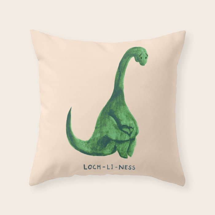 Lonely Loch Ness Monster (Loch-Li-Ness) Throw Pillow