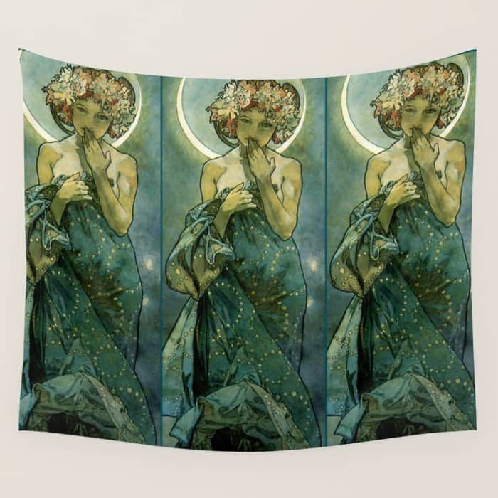 Alphonse Mucha "The Moon And The Stars Series: The Moon" Wall Tapestry