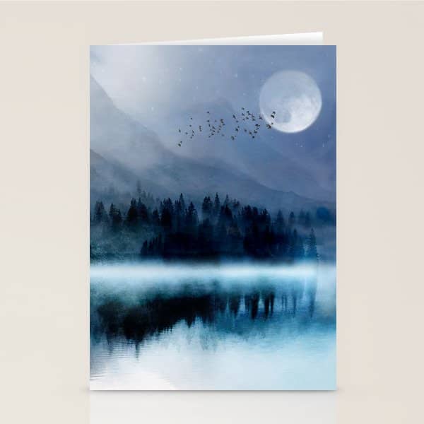 Mountainscape Under The Moonlight Stationery Card