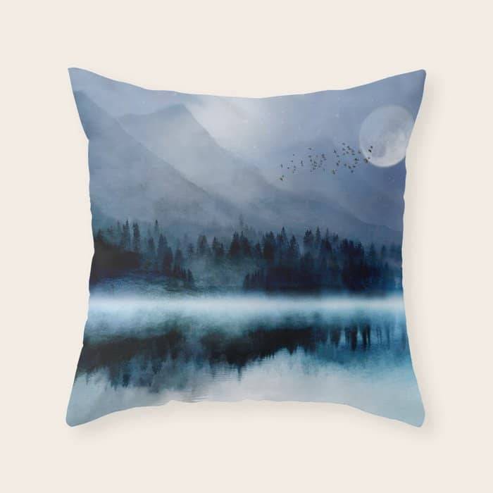 Mountainscape Under The Moonlight Throw Pillow