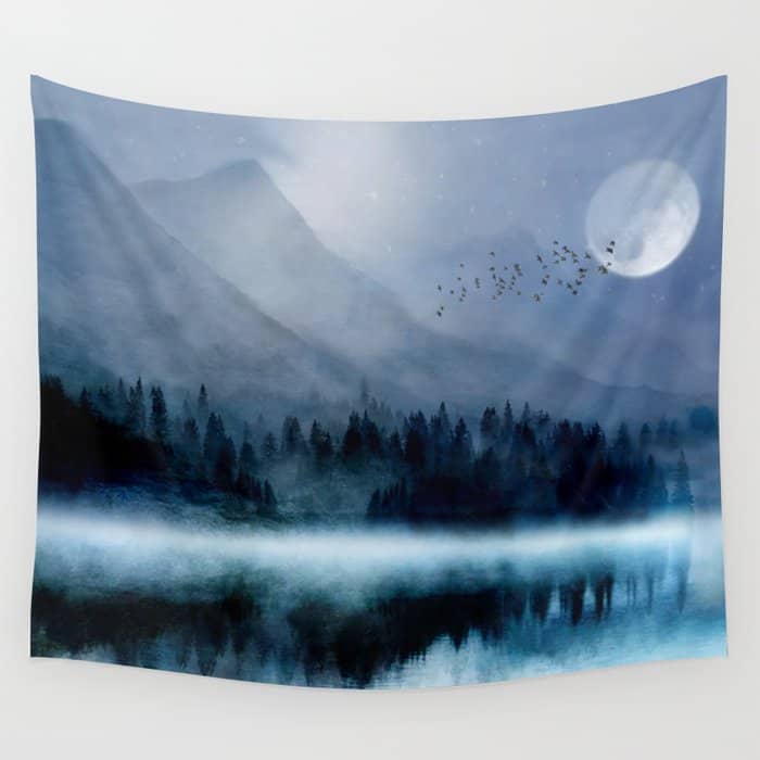 Mountainscape Under The Moonlight Wall Tapestry