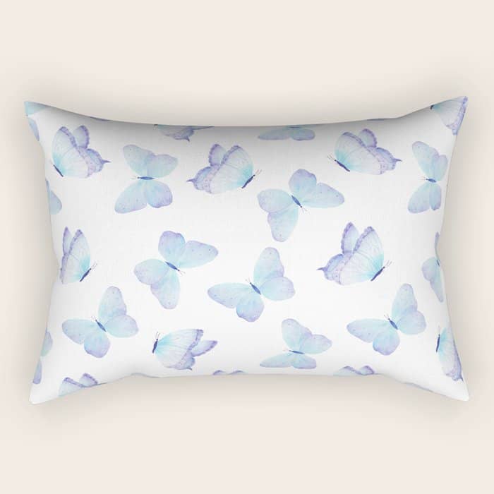 Lilac Aqua Blue Watercolor Hand Painted Butterfly Rectangular Pillow