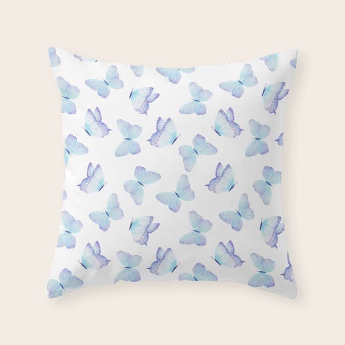Lilac Aqua Blue Watercolor Hand Painted Butterfly Throw Pillow