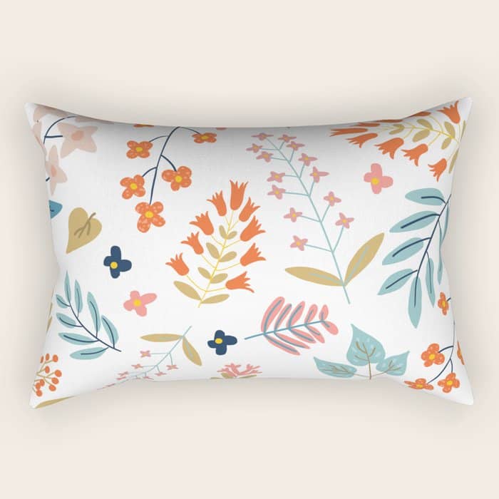 Botanical Harmony | Floral Vintage Plants Colorful Leaves | Autumn Spring Nature Bohemian Chic Rectangular Pillow