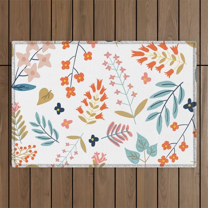 Botanical Harmony | Floral Vintage Plants Colorful Leaves | Autumn Spring Nature Bohemian Chic Outdoor Rug