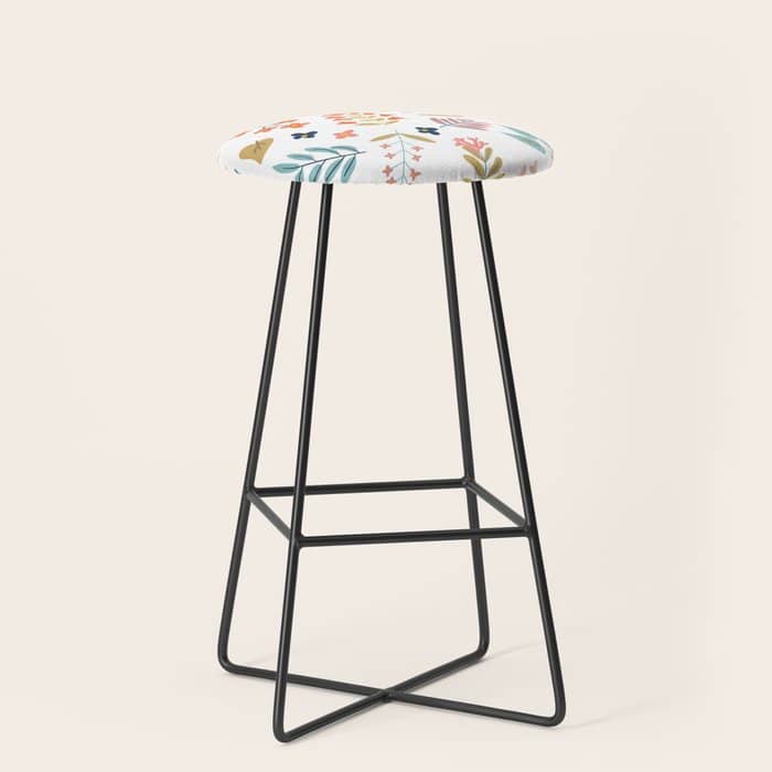 Botanical Harmony | Floral Vintage Plants Colorful Leaves | Autumn Spring Nature Bohemian Chic Stool