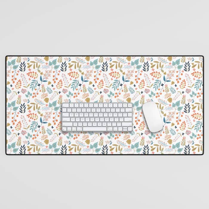 Botanical Harmony | Floral Vintage Plants Colorful Leaves | Autumn Spring Nature Bohemian Chic Desk Mat