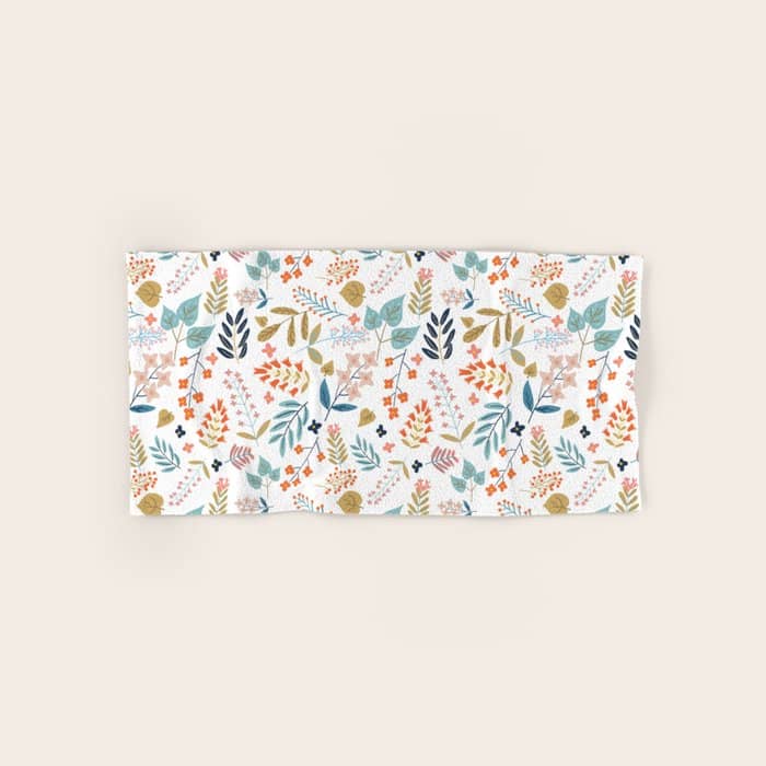 Botanical Harmony | Floral Vintage Plants Colorful Leaves | Autumn Spring Nature Bohemian Chic Bath Towel