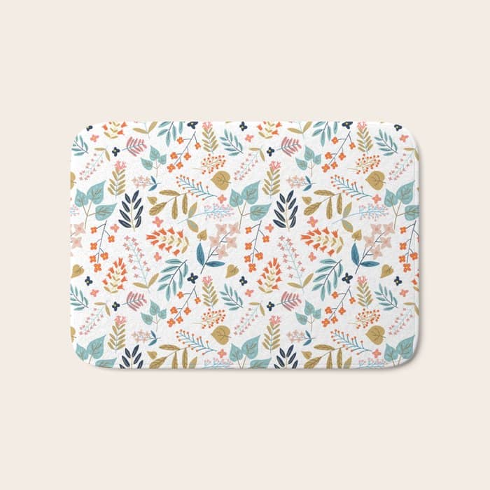 Botanical Harmony | Floral Vintage Plants Colorful Leaves | Autumn Spring Nature Bohemian Chic Bath Mat