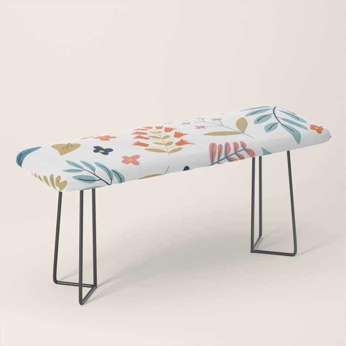 Botanical Harmony | Floral Vintage Plants Colorful Leaves | Autumn Spring Nature Bohemian Chic Bench