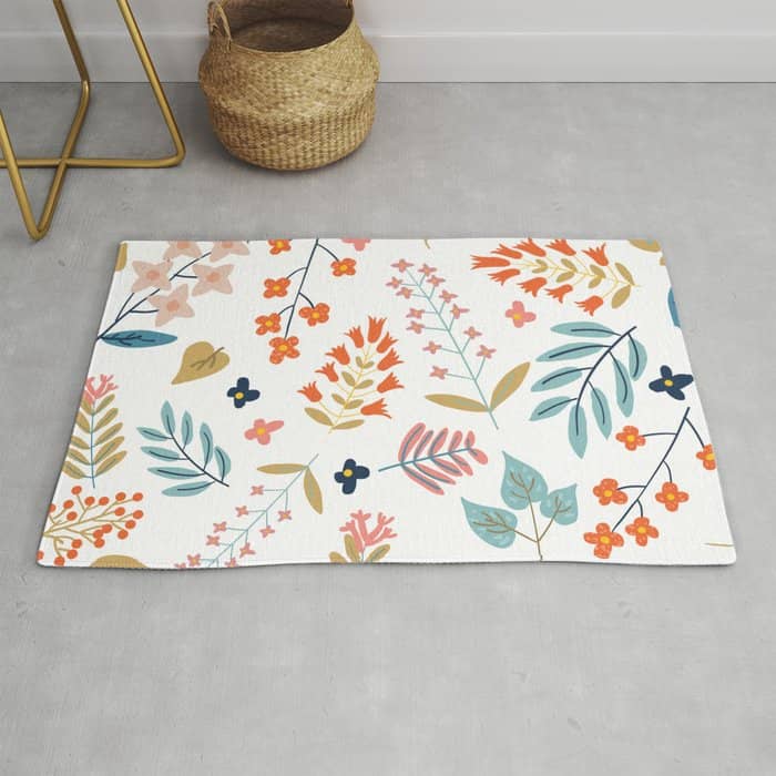 Botanical Harmony | Floral Vintage Plants Colorful Leaves | Autumn Spring Nature Bohemian Chic Rug