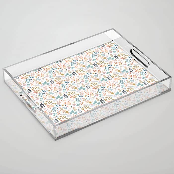 Botanical Harmony | Floral Vintage Plants Colorful Leaves | Autumn Spring Nature Bohemian Chic Acrylic Tray