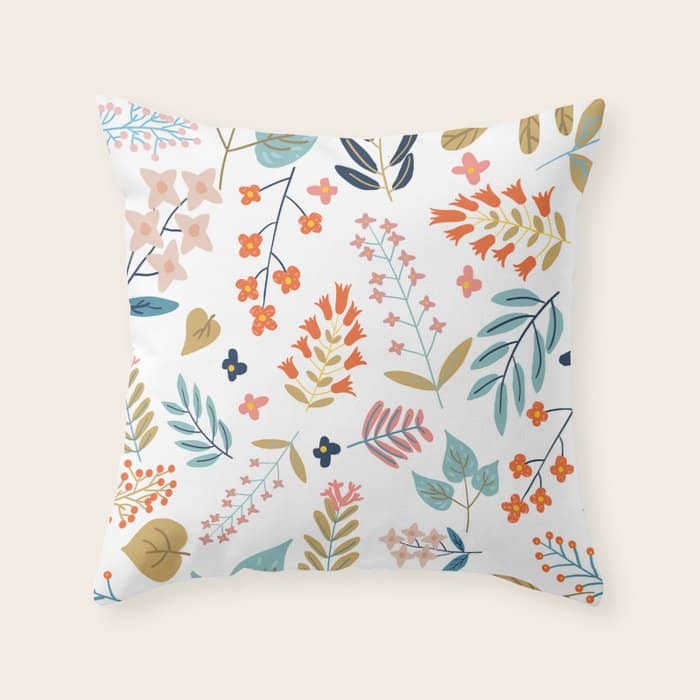 Botanical Harmony | Floral Vintage Plants Colorful Leaves | Autumn Spring Nature Bohemian Chic Throw Pillow