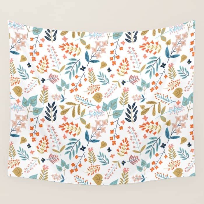 Botanical Harmony | Floral Vintage Plants Colorful Leaves | Autumn Spring Nature Bohemian Chic Wall Tapestry