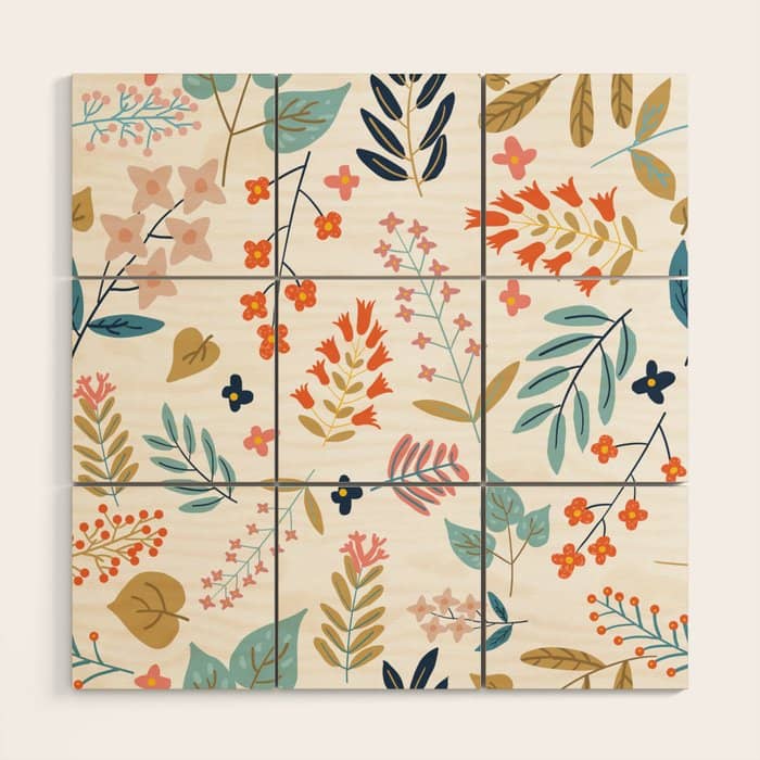 Botanical Harmony | Floral Vintage Plants Colorful Leaves | Autumn Spring Nature Bohemian Chic Wood Wall Art