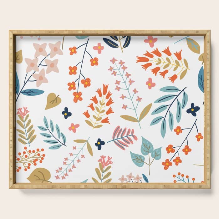 Botanical Harmony | Floral Vintage Plants Colorful Leaves | Autumn Spring Nature Bohemian Chic Serving Tray