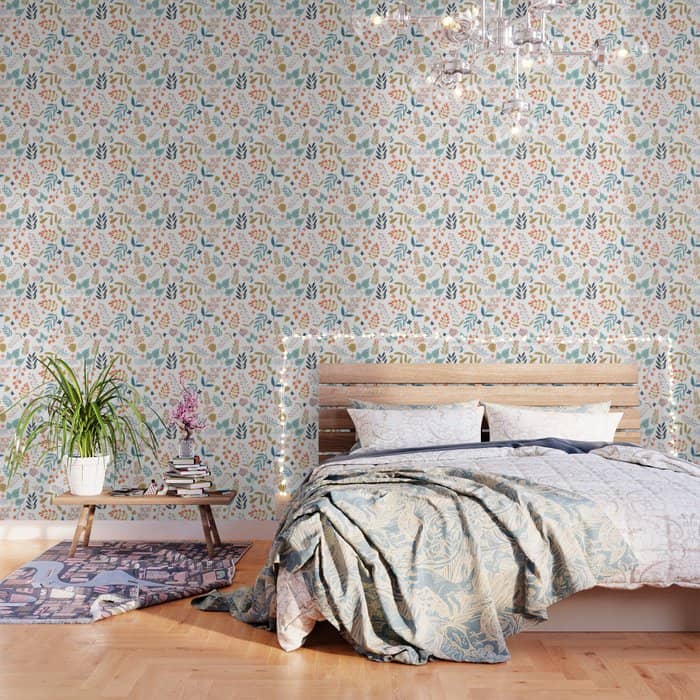 Botanical Harmony | Floral Vintage Plants Colorful Leaves | Autumn Spring Nature Bohemian Chic Wallpaper