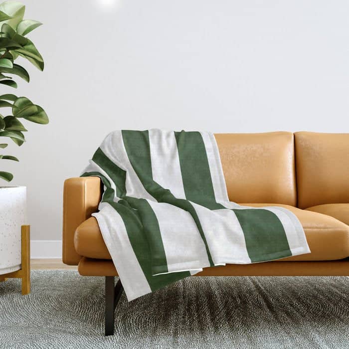 Large Dark Forest Green And White Circus Tent Stripes Throw Blanket