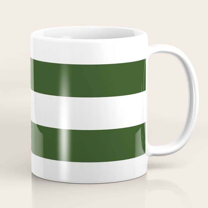 Large Dark Forest Green And White Cabana Tent Stripes Coffee Mug