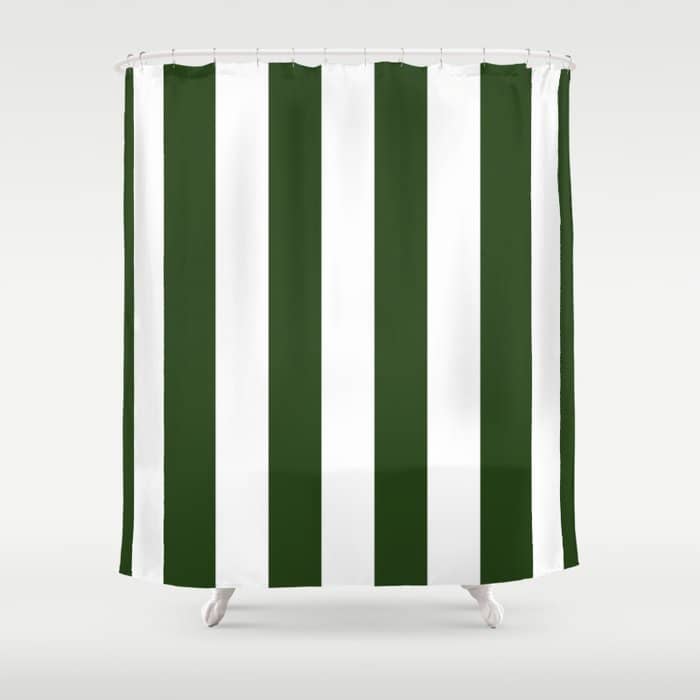 Large Dark Forest Green And White Circus Tent Stripes Shower Curtain