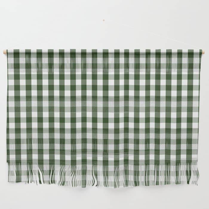 Dark Forest Green And White Gingham Check Wall Hanging