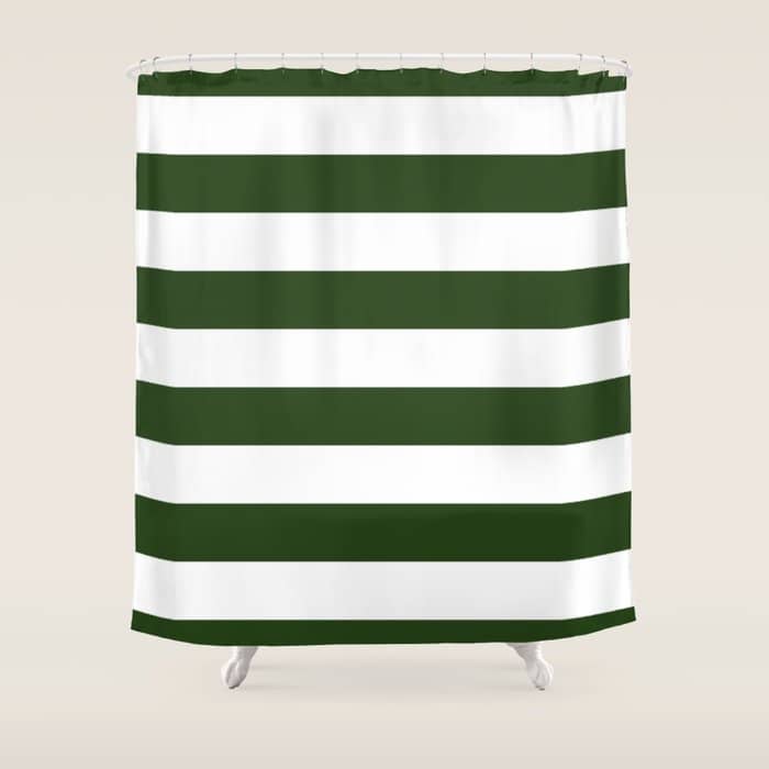 Large Dark Forest Green And White Cabana Tent Stripes Shower Curtain