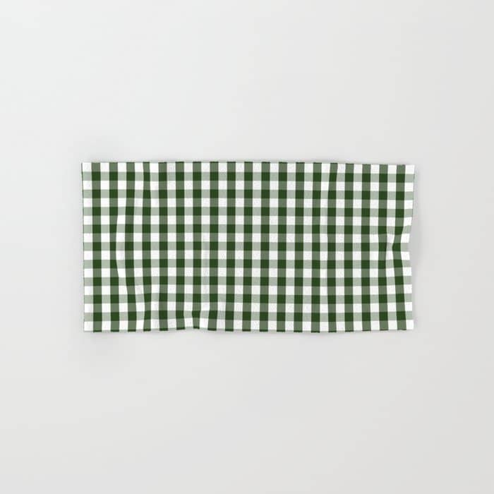 Dark Forest Green And White Gingham Check Bath Towel