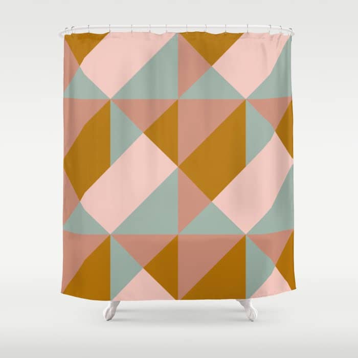 Retro Geometric Triangles In Earthy Pastels Shower Curtain