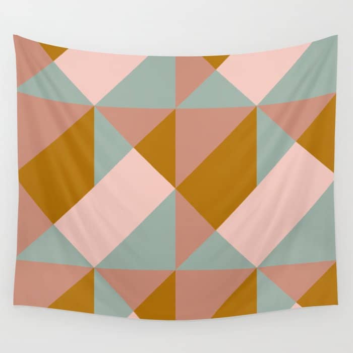 Retro Geometric Triangles In Earthy Pastels Wall Tapestry