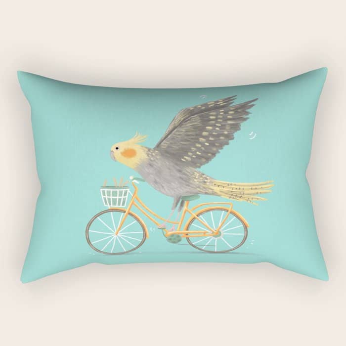 Cockatiel On A Bicycle Rectangular Pillow