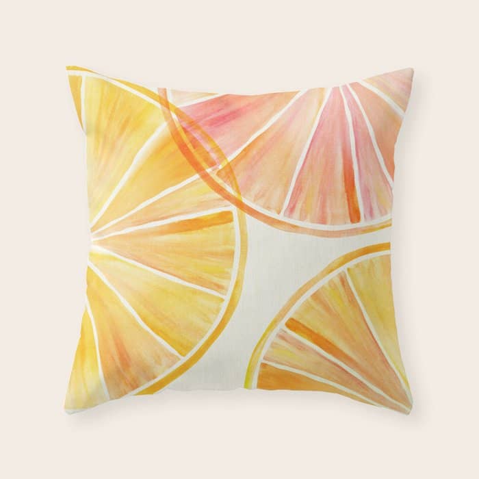 Sunny Citrus Watercolor Illustration Throw Pillow