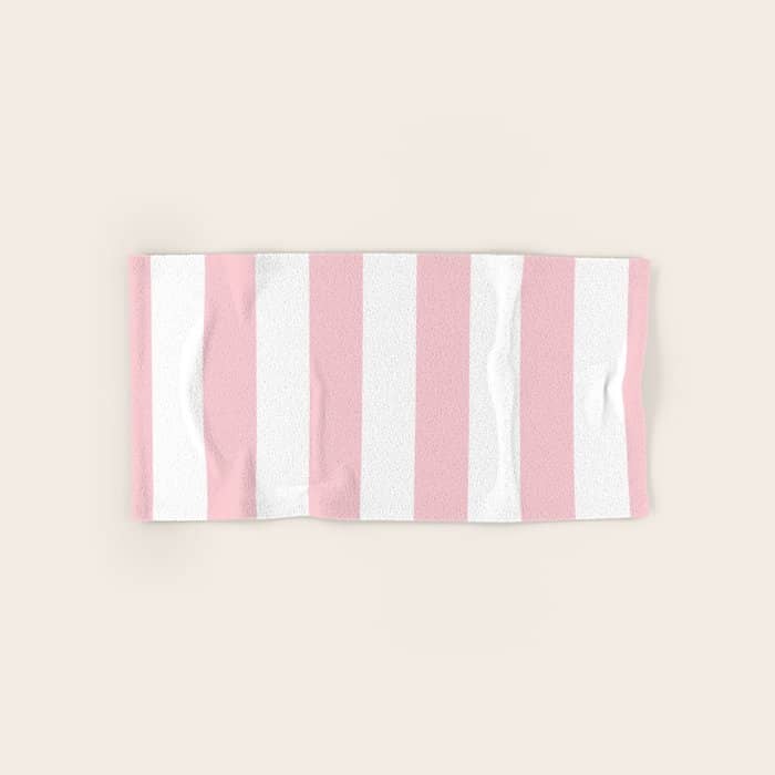 Large White And Light Millennial Pink Pastel Circus Tent Stripe Bath Towel